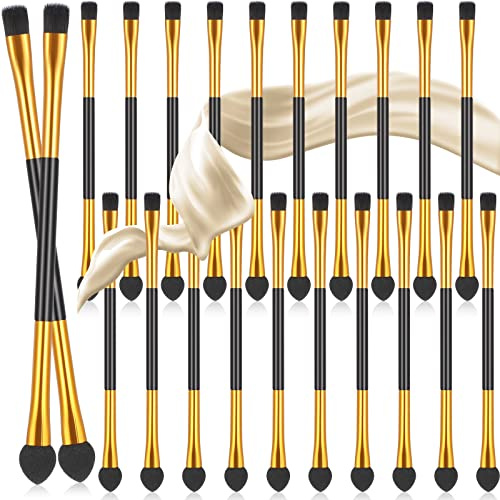 Tenare 24 Pcs Dual End Eyeshadow Blending Brush Set 2 in 1 Eyeshadow Smudge Brush Sponge Concealer Soft Applicators Double Sided Makeup Cosmetic Tool for Women Lady, Black