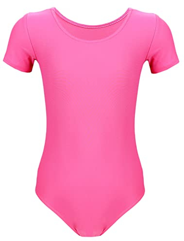 Aquarti Justaucorps de Danse Classique à Manches Courtes de Gymnastique et Ballet pour Fille, Rose Foncé, 134