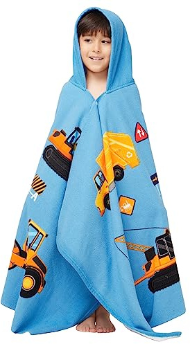 Gealaek Hooded Towel for Toddlers 5-12 Years Boys Girls Kids Bath Pool Beach Towel Wrap Extra Large Soft Absorbent Beach Poncho(Construction site XL)