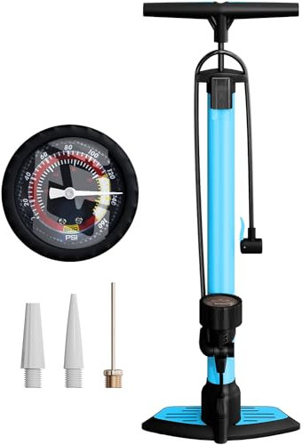 unycos - Pompa per Bicicletta con Manometro【160 PSI/11 Bar】Compatibile con Valvole Presta e Schrader, Gonfiatore da Pavimento Portatile per Bici da Corsa, MTB, Moto, Palloni, Altri Gonfiabili (Blu)