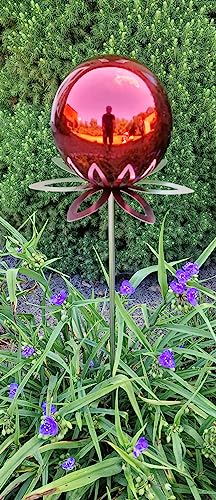 Jürgen Bocker Garten-Ambiente Blütenzauber Paris Rosenkugel 15 cm Edelstahl Gartenstecker Deko mit Stab 80 cm (rot poliert)