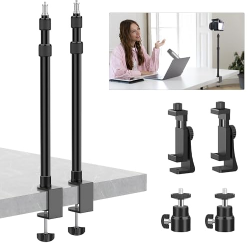 2 Pack Desk Mount with 1/4 & 3/8 Screws, Ball Head, 17-41 Adjustable Aluminum Stand, for DSLR & Ring Light