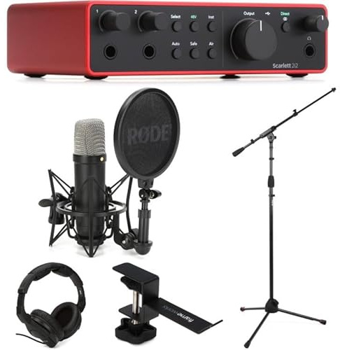 Focusrite Scarlett 2i2 4th Gen USB Audio Interface and NT1 Microphone Vocal Recording Bundle