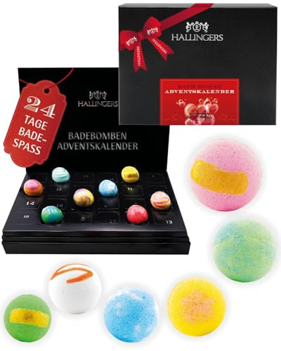 Hallingers Genuss Manufaktur Badebomben Adventskalender - 24x Badekugeln Bath Bombs in edler Geschenkbox, Frauen Badeperlen-Wellness & Spa Luxury Bath Bom..., Weihnachtskalender für Frauen Männer