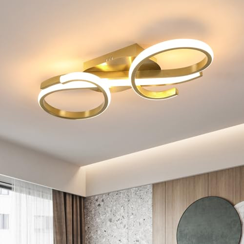 Lámpara de Techo LED Moderna, 36W Plafon LED Techo Luz Cálida 3000K, Luz de Techo de Acrílico para Dormitorio, Salón, Estudio, Sala de Estar, Pasillo, Comedor, Cocina (Oro, Dia 42cm)