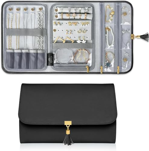 Lidxfeo Samt Schmuckrollen, Schmuck Jewelry Organizer Schmucktasche, Schmuckrollenaufbewahrung Reise für Damen, für Armbänder, Halsketten, Ohrringe und Mehr Schmuck, für Reisen, Urlaub usw