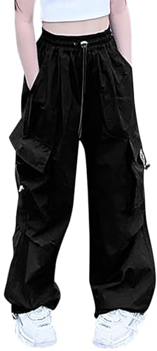 Vuncio Pantalon Jambe Large Enfant Fille 3-14 Ans Hiver Printemps Pantalon Cargo Adolescente Fille Taille Elastique Ample Chic Pas Cher Confortable Streetwear Casual Jogging