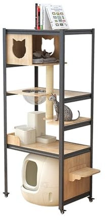 Pet Home Pet House Stort kattklätterskåp, kattvilla i flera våningar, inomhuskattbräda, kattklätterställning, kattsandlåda, integrerat kattbo i trä Kattvilla