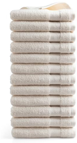 DoubleDry Handtücher Set 12-50 X 100 cm, Flauschige Badehandtücher, Duschhandtücher aus 100% Baumwolle (Oeko-TEX MIG Certified)- 500 g/m², Handtücher für Fitnessstudio, Spa & Strand (Creme)