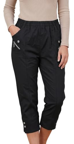 Golomak Womens Capri Trousers, Cherry Berry 3/4 Cotton Pants, Black 22