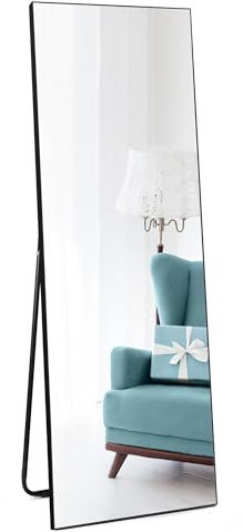 Vasemouh Specchio da Parete o da Terra, Specchio con Cornice Nera in PVC, Specchio 150x51cm Verticale