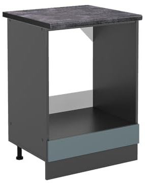 Vicco Herdumbauschrank R-Line, Blau-Grau, 60 cm | ✓ Backofennische · AP Anthrazit inkl. · Höhenverstellbare Füße · ✓ Frei kombinierbar · Einfache Integration ✓