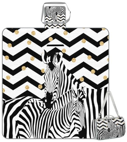 TropicalLife Quadratische Picknickdecke mit Zebra-Zickzackmuster, wasserdicht, faltbar, für drinnen und draußen, Matte für Camping, Strand, Park, Familientreffen