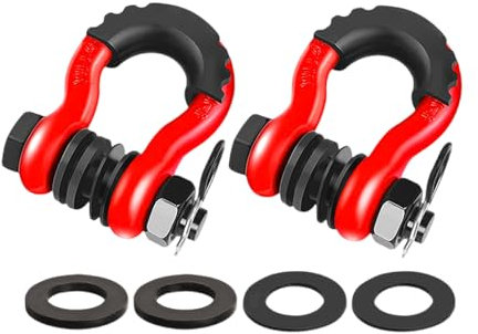 COYOUCO 2er-Pack D-Ring-Schäkel 19T Bruchfestigkeit 3/4 Hochleistungsschäkel für Abschleppgurtwinde Offroad-Fahrzeugbergung,Rot