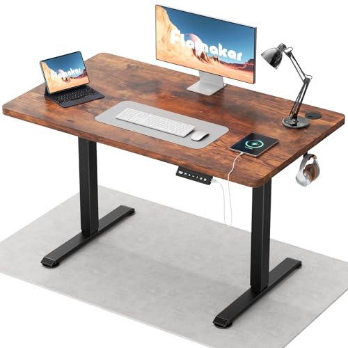 Flamaker Höhenverstellbarer Schreibtisch Ganze Tischplatte 110 x 53 cm Elektrischer Schreibtisch Höhenverstellbar für Steh-Sitz, Computertisch mit Memory-Funktion,Standing Desk,Vintagebraun