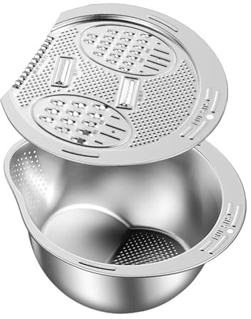 Grattugia da cucina | Affettaverdure con ciotola, in acciaio inox 304, grattugia, bacino di scarico, affettatrice per verdure, taglio di verdure, lavabo, scolapiatti da cucina, cestino per il lavaggio
