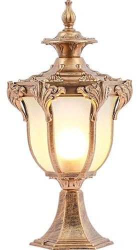 Lampada da palo for esterni con paralume in vetro, lanterna a colonna con lampada a colonna for montaggio su molo for la decorazione del giardino del patio su superficie piana(Bronze,Small)