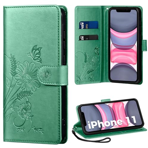 Thorhülle Handyhülle für iPhone 11 Hülle, Schutzhülle für iPhone 11 PU Lederhülle Tasche Flip Case Kartensteckplätzen Klapphülle Kompatibel mit iPhone 11 Hülle, Grün