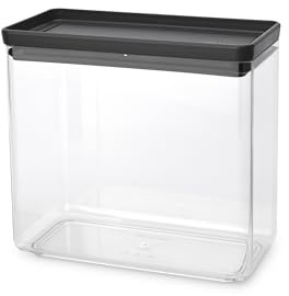 Brabantia TASTY+ Stapelbarer Behälter | XL Luftdichte Vorratsdose mit Silikondichtung für die Küche | Gefäß für trockene und feuchte Lebensmittel, Zucker, Mehl | 3.5 l Fassungsvermögen | Dark Grey