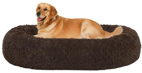 HMTOPE Ortopedisk hundsäng, rund hundkudde, hundsoffa, kattsäng, munk, mysig hundkorg, tvättbar, 100 cm Ø, brun