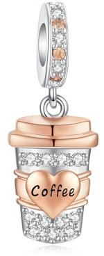 Alstiva Kaffeebecher Charm-Anhänger 925 Sterling Silber 5A Zirkonia Charm Anhänger Bead für Armband Pendant für Europäische Armbänder Halsketten Schmuck Geschenk für Frauen Freundin Damen