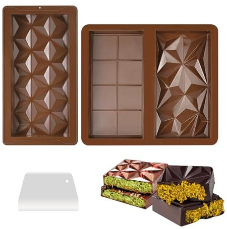 RYAN 2 Piezas Molde Chocolate Tableta Molde Chocolate Resistencia a Altas Temperaturas con Cepillo Sin BPA para DIY Chocolates Caramelos