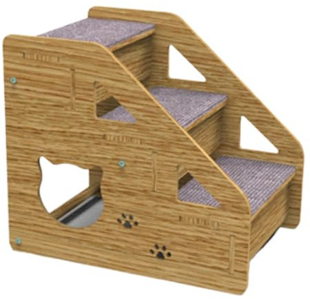 Hundebettstufe – Hunderampe aus Holz, zusammenklappbar, bequem und sicher, Haustiertreppe, Hochbett für ältere Hunde und kleine Hunde, einfache Kletterstufen, Anti-Rutsch-Design (40 x 35 x 30 cm)