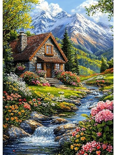 GHHKUD House Landscapes Diamond Painting Kits for Adults, 5D Diamond Art Kits for Adults Beginners, DIY Full Drill Diamond Gem Art Stitch, Diamond Canvas Painting Pictures, 30 * 40CM
