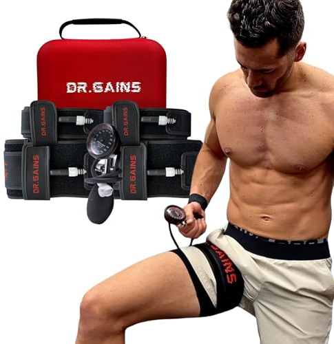Dr. Gains BFR Pro 2.0 | Professional-Grade Inflatable Blood Flow Restriction Cuffs for Occlusion Training Weight Lifting (Full Set)