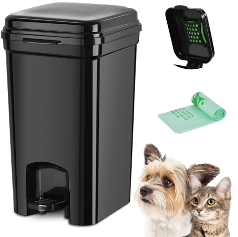 Umtiti Dog Poop Trash Can & Portable Cat Litter Disposal, All-Black ABS Material, 8-Liter Trash Can with 20PCS Waste bags.ABS-BK,UK
