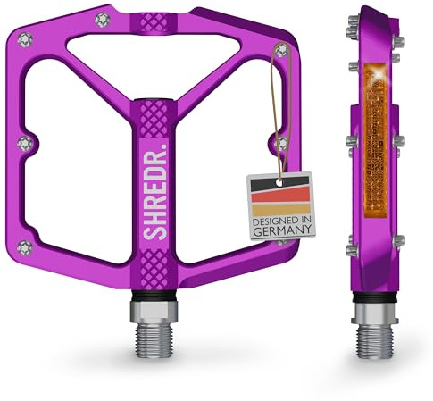 SHREDR. Shine Pedale für MTB | Hochwertige Flatpedals fürs Mountainbike | Mit Reflektoren (StVZO konform) | 2 Größen