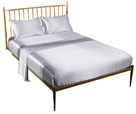 Juego de ropa de cama de seda satinada de 4 piezas, tamaño Super King, sábanas suaves de fácil cuidado, incluye sábana encimera, sábana bajera y 2 fundas de almohada, color azul rey