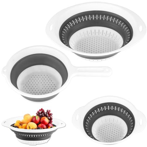 3 Piezas Colador Plegable, Colador de Cocina, Coladores de Plástico Plegables, Escurridor con Mango, Escurridor Pasta Verduras Pasta Escurrir Frutas Alimentos, Accesorios de Cocina