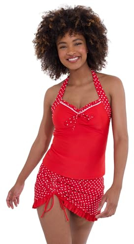 Joe Browns Women's Fashion Retro Polka Dot Frilly Ruched Swim Skirt, Red, UK 10