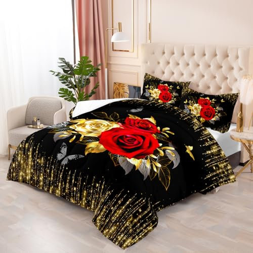 Bettdecke 140X200 Muster Der Rosen Drucken Steppdecke 200Gsm,Dünne Und Leichte Bettdecken,4 Jahreszeiten Bettdecken 140X200,Weiche Mikrofaser Bettdecke Mit 2 Kissenbezüge,Warm Steppbettdecke
