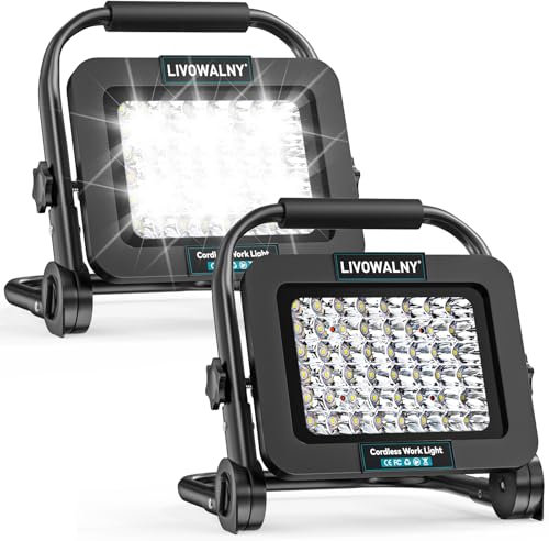 LIVOWALNY 2pcs LED Baustrahler kompatibel mit Makita 18V, 40W 4000LM Tragbar Kabellose LED Flutlicht mit 2 Helligkeitsmodi für Garage, Camping und Baustelle(ohne Akku)