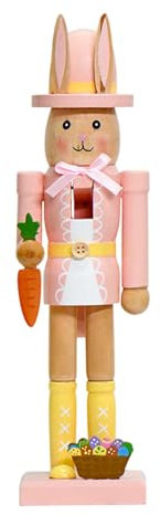 Easter Wooden Nutcracker,12-Inch Wooden Statue Bunny Nutcracker Figure - Friends Family Collectible Figurine Tabletop Centerpiece for Bedside, Bookshelf