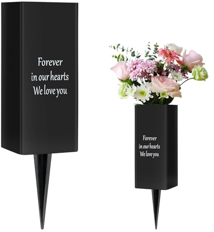 Cemetery Vases Metal Grave Flower Holder with Spikes for Memorial Flowers Funeral Gravesite Headstone Decorations (1pc), Flowers are not Included