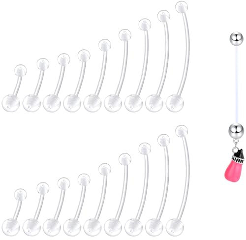 LILIJUAN 14 G Clear Bauchnabelpiercing Schwangerschaft für Damen Frauen 19 stk Acryl Bauchnabel Piercing Plastik Babyflasche Retainers Kit Kunststoff Pregnancy Belly Button Rings Set Length 10-38 MM