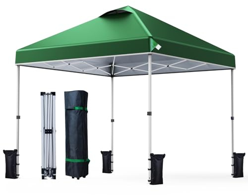 Nazhura 10' x 10' Pop Up Canopy Tent with Sand Weight Bag, Awing for Patio, Freestanding Sun Shelter for Picnic and Camping, One Person Setup, White (Green)