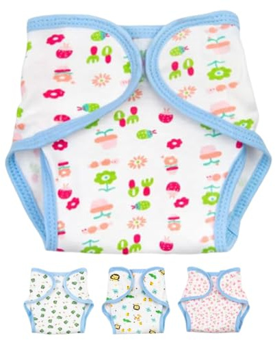 WOONEKY 4 STÜCKE Wiederverwendbare Puppenwindeln mit Verschiedenen Designs Bequeme und Waschbare Puppenunterwäsche für Fantasievolles Geeignet für Babypuppen und Puppenzubehör