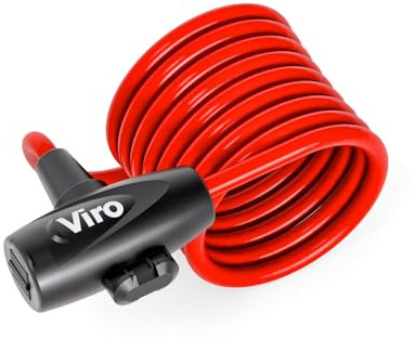 Viro | Hawaii, Lucchetto per Bici con Cavi Intrecciati in Acciaio, 8mm x 180cm, Rosso