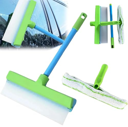 LZTET Silicone Squeegee Shower Cleaner,12in Professional Window Cleaning Kit,With Silicones & Thick Micro Fibre Cloth,2 In-1 Scraper Glass Tools Tool For Home Car Windshield(30 * 17.5 * 7.5cm,Green)
