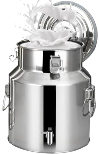 Adima Farm Milk Transport Canister with Faucet 201 Stainless Steel Milk Can Bucket Airtight Storage Milk Cans Pail for Liquid Storage and Transporting for Food Use,5L