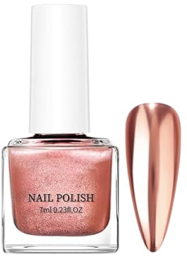 Metallic Nail Polish, Glossy Mirror Finish Chrome, Bronze Colors Nail Varnish Quick Dry, Magic Mirror Gel Effect for Nail Art, No UV Needed, Long Lasting for Women (Rose Gold)