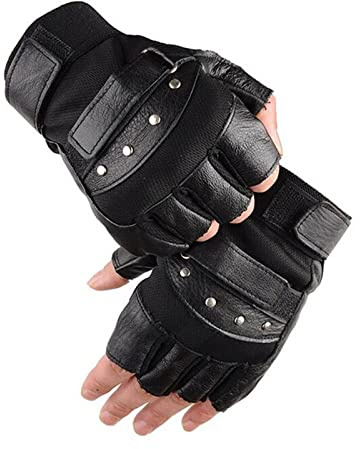 TLMDXTEU Herren Fingerlose Lederhandschuhe Herren -taktische Halbfinger -Leder -Fitnessstudio -Handschuhe für Radfahren Motorrad