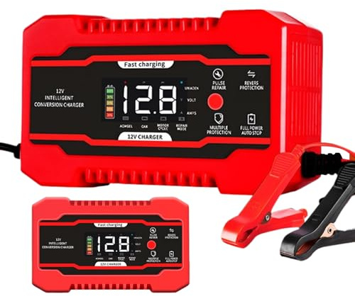 Hitburu Chargeur d'entretien pour Batterie de Voiture - Chargeur de Batterie Portable 12V6A pour Véhicules - Équipement de Charge Entretien et Réparation Véhicule pour Camions SUV Voitures