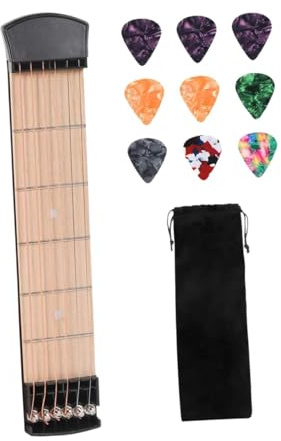 TTETTZ Pocket Gitarre 6 Saiten Akkord Trainingsgerät Mini Gitarrenhals Tragbar Lernhilfe Aus Stabilem Holz PP für Üben Unterwegs Zuhause, Schwarz