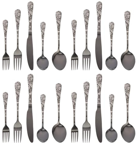 CONGARTENO Set de Couverts Acier Inoxydable avec Poignées Décoratives Cuillères à Dîner Délicates Fourchettes et Couteaux Ustensiles Ménagers Élégants pour Table Facile à Nettoyer Adapté Aux