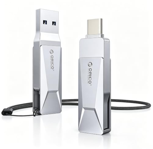 ORICO Memoria USB de 256 GB, USB 3.2, OTG, hasta 150 MB/s, 2 en 1, Tipo C, de Metal, para iPhone 17/16/15, Android, Smartphones, Tablets, Mac, Computadora Portátil, Plata, CB05